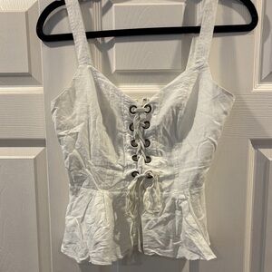 J. Crew Point Sur linen lace front corset top. Size XS